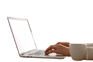 Person using a laptop computer.  Close-up view