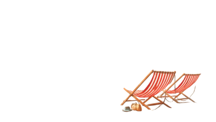 Two red and white striped beach chairs on a dark background