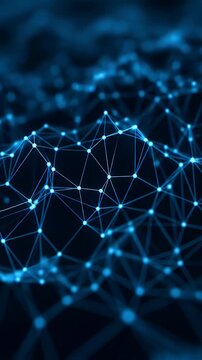 Abstract blue glowing interconnected nodes and lines forming a dynamic digital landscape on a dark background representing data or technology.