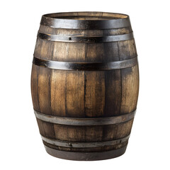 Fototapeta premium Rustic charm: Isolated wooden barrel with metal bands, embodying vintage craftsmanship