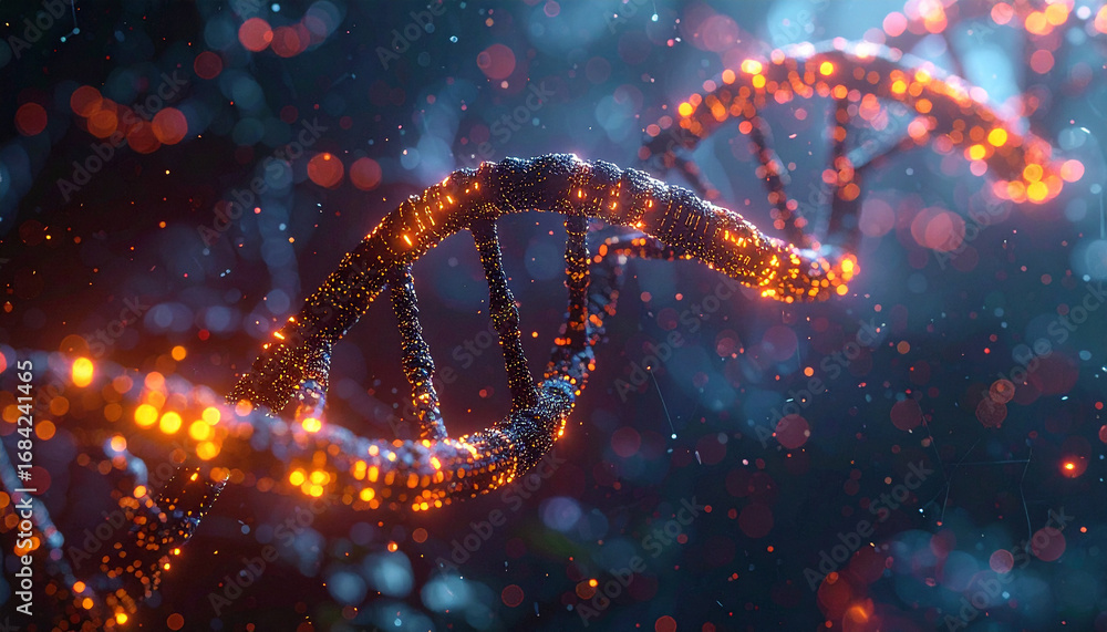 Poster dna strand visualization: a mesmerizing artistic rendering of a dna strand, its intricate double hel