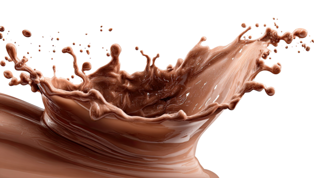 A dynamic chocolate liquid splash against a black background