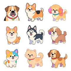 Fototapeta premium set of dogs 강아지 일러스트 그림 세트
