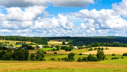 Obraz premium Panoramic rural landscape under a partly cloudy sky