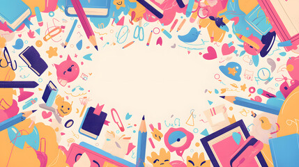 flat vector comic style abstract background with school tools