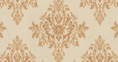 Looping gold-and-beige damask wallpaper pattern remaining static on room wall, for interior decor - Powered by Adobe
