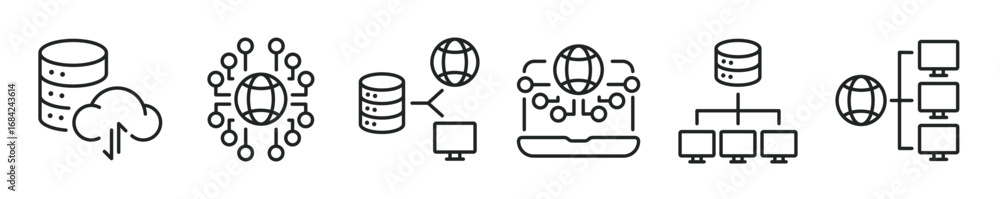 Aufkleber network and connection thin line icon set. web minimal editable stroke icons
