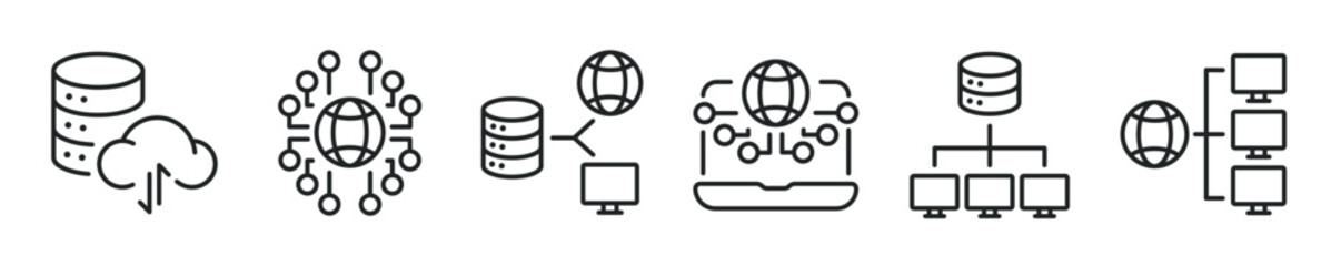 Network and connection thin line icon set. Web minimal editable stroke icons