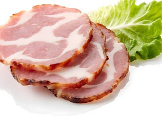 Obraz premium Sliced Cured Pork with Fresh Lettuce Garnish
