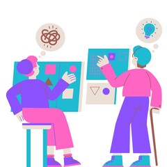 business man and woman with laptop