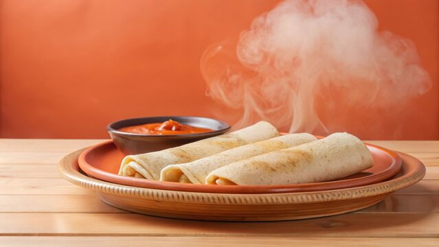 Panoramic view of steaming hot tosai on a wooden table