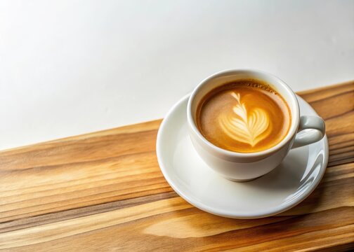 Freshly brewed coffee in a minimalist cup on a wooden table