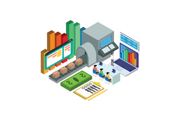 Fototapeta premium Modern Isometric Smart Bitcoin Mining Illustration. Suitable for Diagrams, Infographics, Book Illustration, Game Asset, And Other Graphic Related Assets