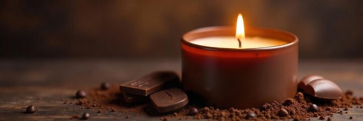 Luxurious candle crafted from rich, dark chocolate, melting slowly to reveal a delightful cocoa fragrance Perfect for romantic evenings or decadent self-care moments , comfort, cozy, dark chocolate