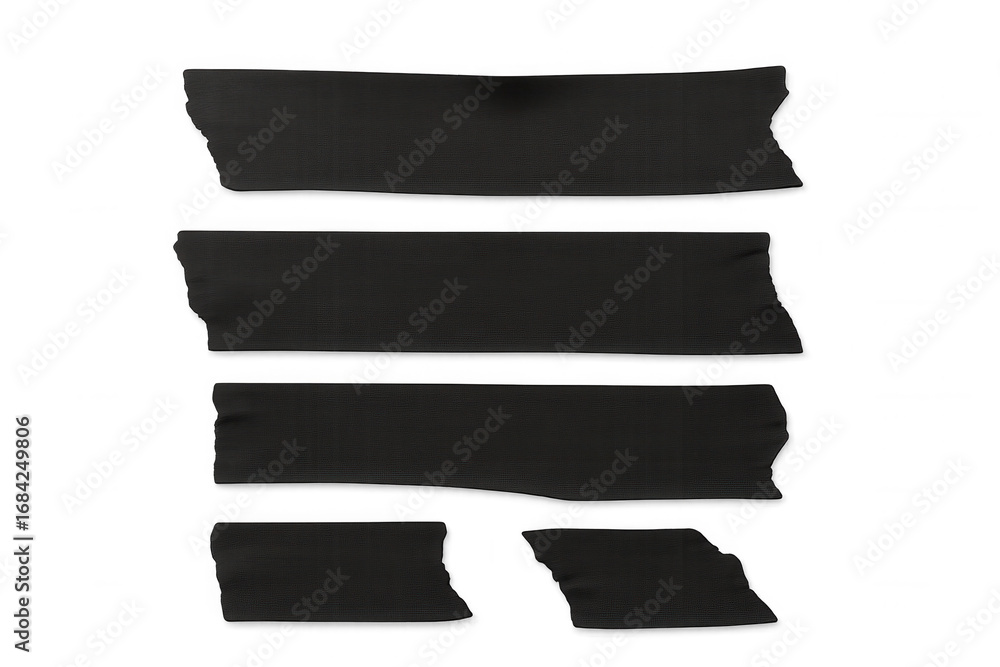 Aufkleber black adhesive tape strips with torn edges for a grungy and edgy design element on a transparent bac
