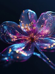 Close-up a Translucent Flower Golden and Pink Glowing Particles image