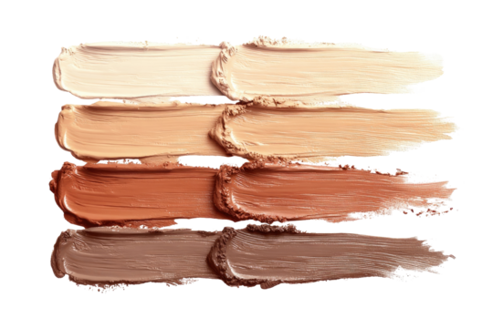 Makeup foundation swatches, various shades