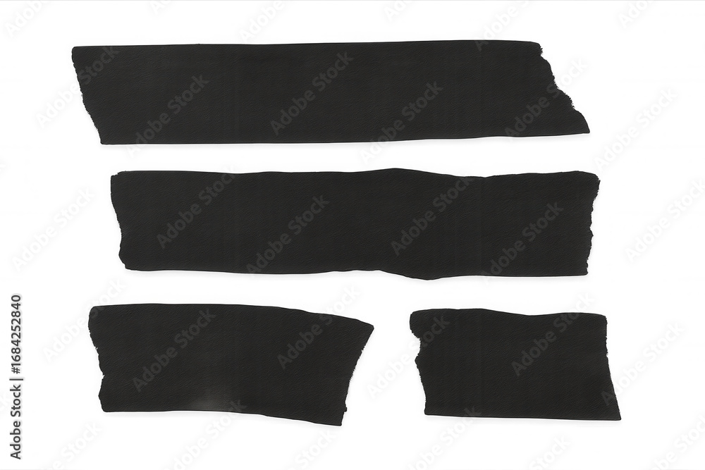 Poster four black duct tape strips isolated on transparent background, creating a versatile design element