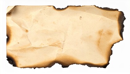A piece of antique-looking paper with burnt edges on a white background.
