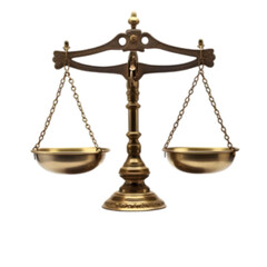 Antique brass scales of justice isolated on white background