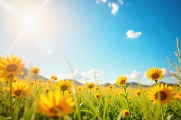Obraz premium Joyful sunlit scene, vibrant colors evoke pure happiness and carefree bliss Perfect for projects needing a cheerful, optimistic feel , summer, clouds