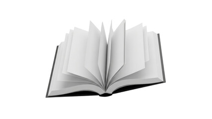 3D Open Hardcover Book with White Pages Isolated on Transparent Background