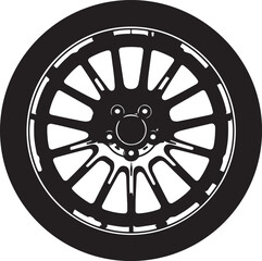 Obraz premium Sleek and Stylish Black and White Car Wheel Vector Illustration with Intricate Spoke Design Ideal for Automotive Concepts