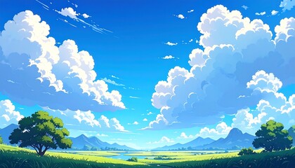 Fototapeta premium Beautiful Summer Landscape with Fluffy Clouds.