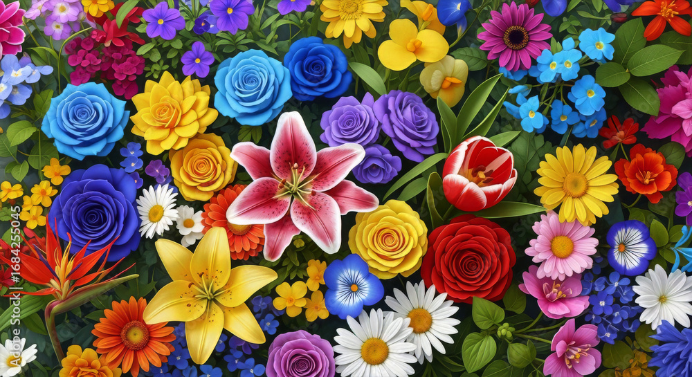 Poster a vibrant and colorful assortment of various flowers in full bloom creating a visually appealing flo