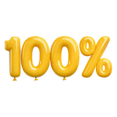 Yellow number 100 balloons isolated on transparent background