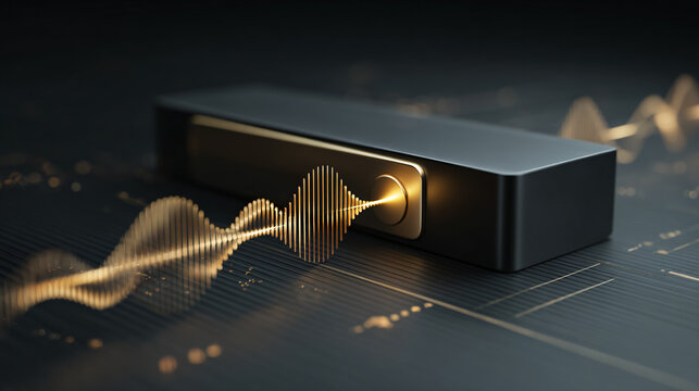Black Audio Device with Golden Sound Wave