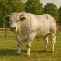 Obraz premium AI-Generated image of a Chianina bull standing proudly in a pasture.