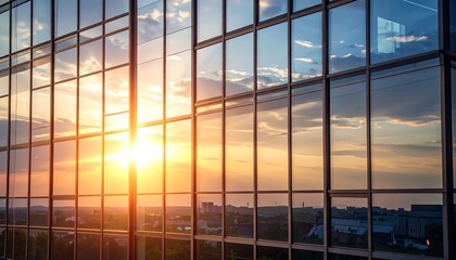 Sunset glow on glass wall