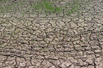 Cracked dry soil farmland surface, image represents drought agricultural field