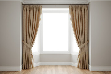 Window with elegantly draped curtains in a stylish, brightly illuminated contemporary home
