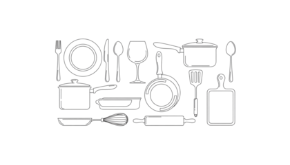 Kitchen utensils seamless pattern with cooking tools vector illustration for culinary blog or restaurant menu design template on black background