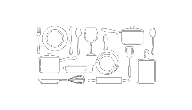 Kitchen utensils seamless pattern with cooking tools vector illustration for culinary blog or restaurant menu design template on black background - Powered by Adobe