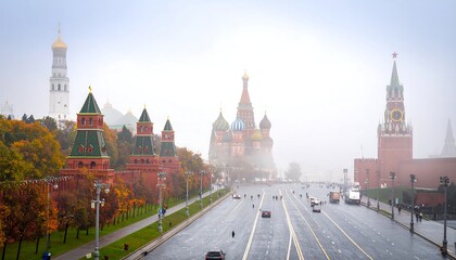 Fototapeta premium Red Square, Moscow, foggy autumn day