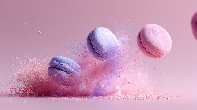 Pastel powder spheres exploding softly
