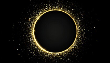 A golden circle frame with glittering particles against a dark background