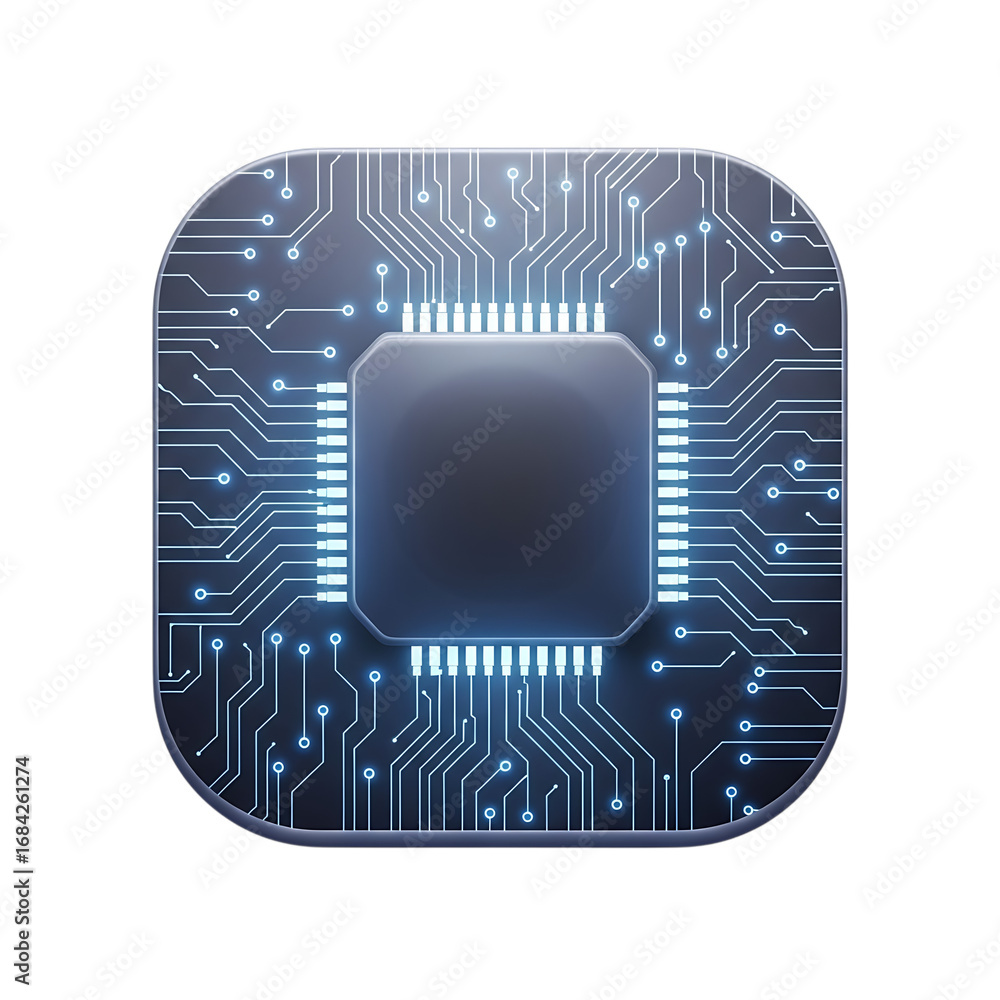 Aufkleber high-tech digital processor with glowing blue circuits and intricate pathways representing advanced 