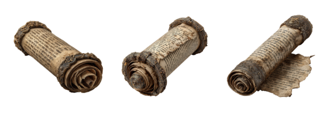 Ancient Scripture Scroll PNG set Isolated on Transparent backround