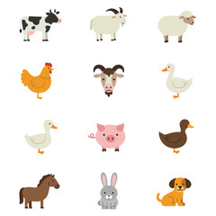Fototapeta premium A grid of 9 cartoon farm animals
