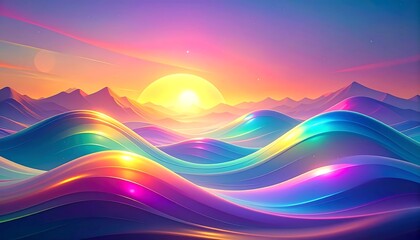 Colorful Sunrise Over Wavy Mountains.