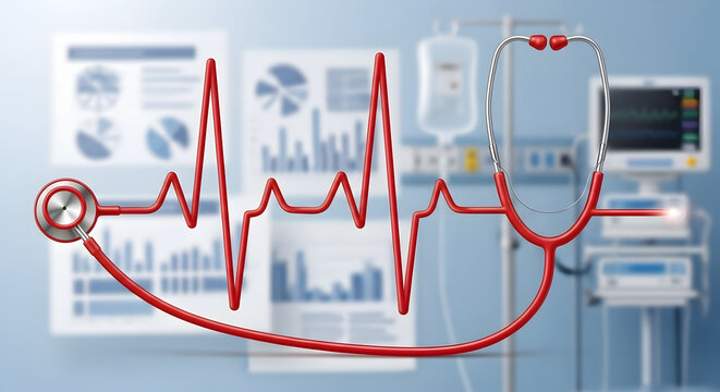 Medical Heartbeat Visualization With Stethoscope And Vital Monitoring Equipment In A Modern Hospital Setting For Health Analysis - Powered by Adobe