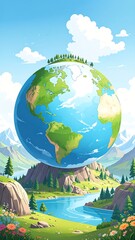 Earth on a mountain, vibrant landscape