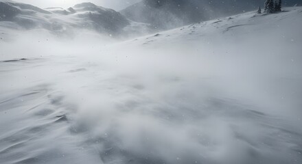 Ski Slope Blizzard With Beautiful Swirls Of White Snow Creating Winter Sports Adventure Scene