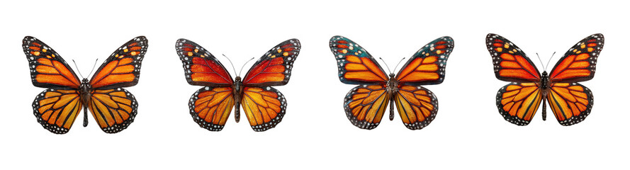 Naklejka premium PNG set Monarch Butterfly Collection with Detailed Wings and Vibrant Orange Hues Isolated on Transparent backround