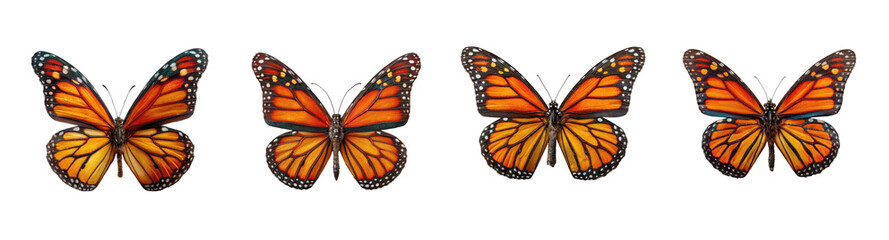 Fototapeta premium Vibrant Monarch Butterfly PNG set Collection isolated on Transparent background