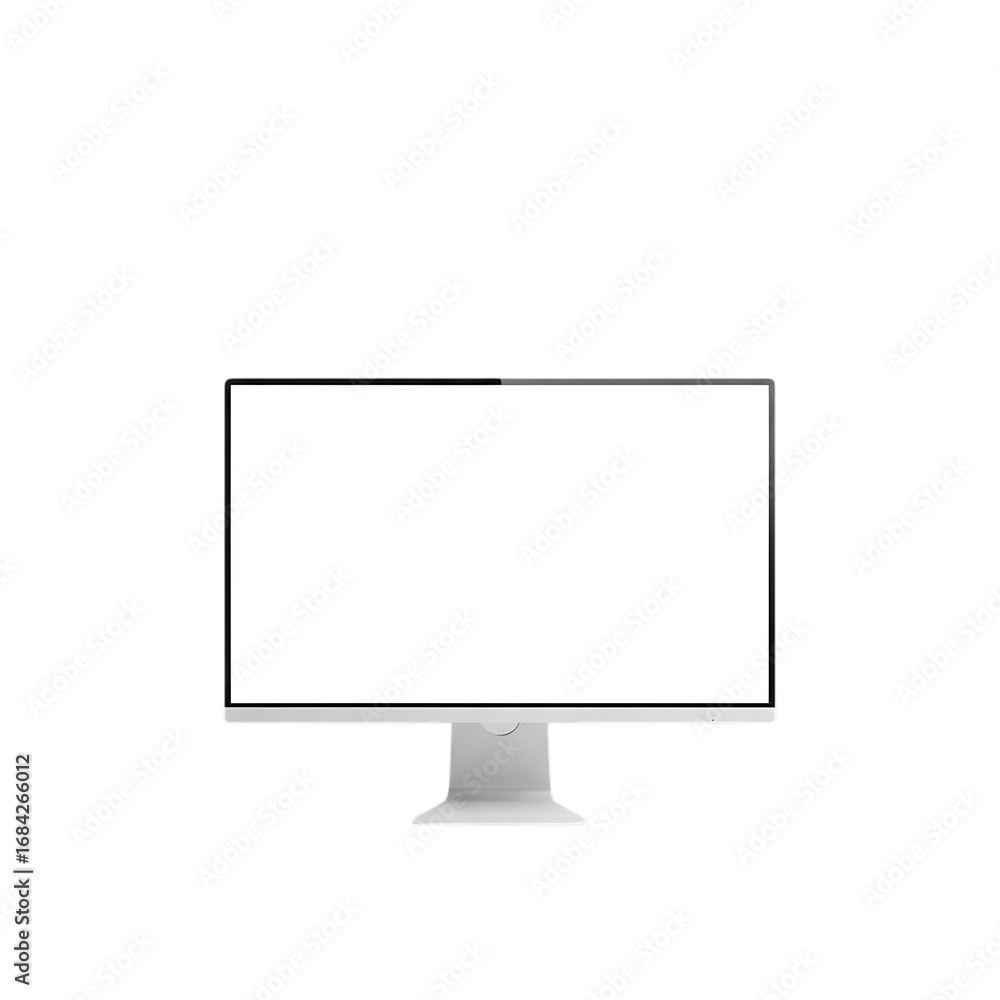 Poster modern computer monitor display with a clean white screen on a simple stand technology gadget isolat